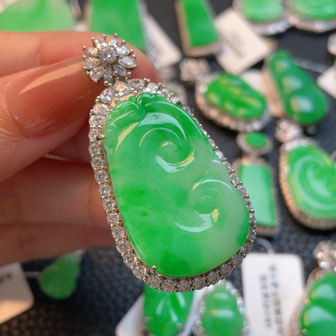 翡翠银S925镶嵌吊坠(不含链)