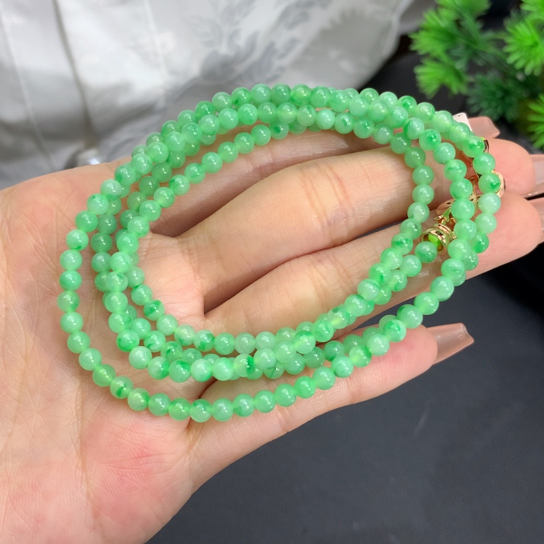 翡翠手链未镶嵌卡3.6冰胶飘阳绿花项链