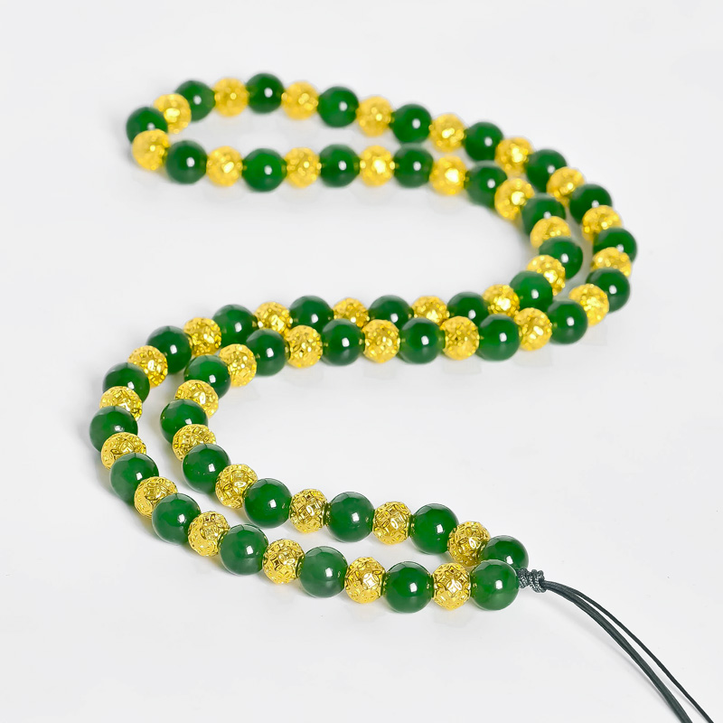 黄金和田玉转运珠项链999足金搭配和田碧玉路路通挂线男女款卡10