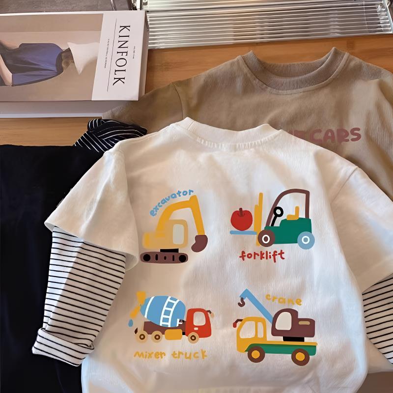 纯棉男童长袖T恤假两件儿童秋装打底衫2025春秋新款宝宝洋气上衣t