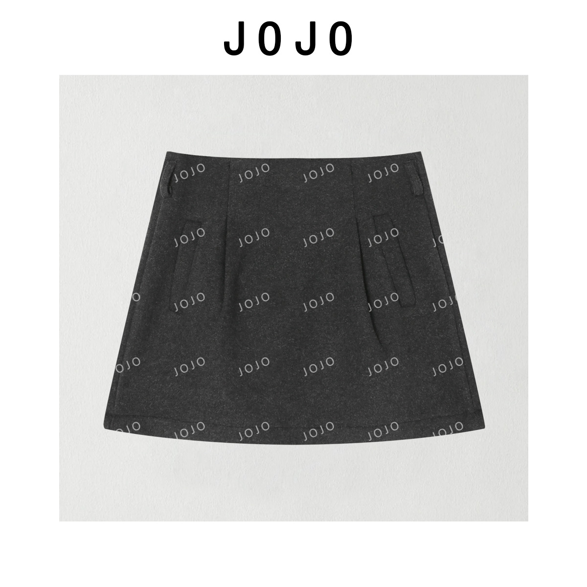 玖了个玖 2025冬款 极简百搭捏褶加厚毛呢灰色半身裙 2511C8432