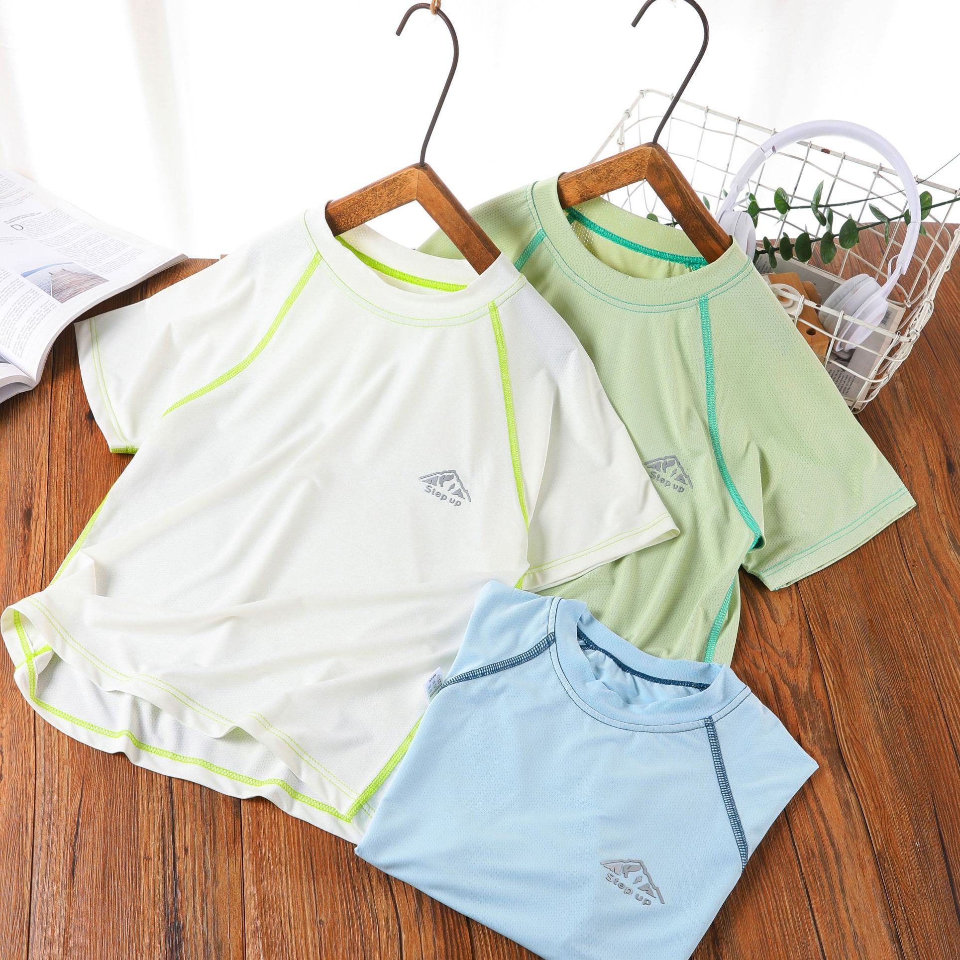 夏季新款男女童速干网眼T恤轻薄透气短袖中大童