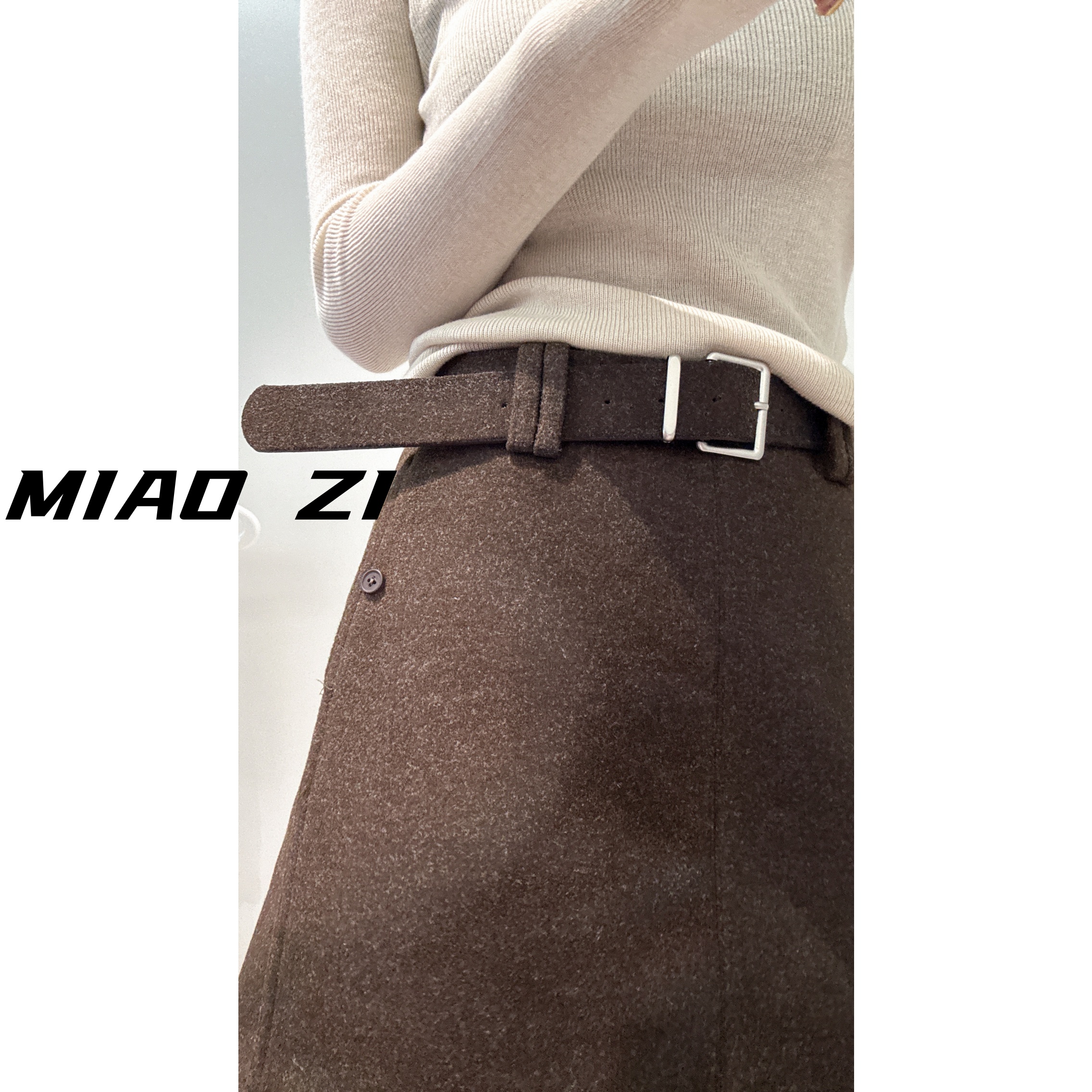 【MIAOZI】冬季羊绒高腰高弹力A型短裙复古时装短裙