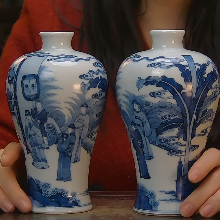 清 青花人物故事纹梅瓶【一对】