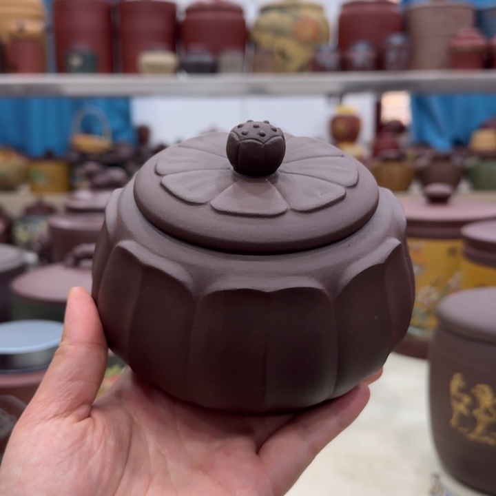 茶叶罐紫砂紫莲花三两