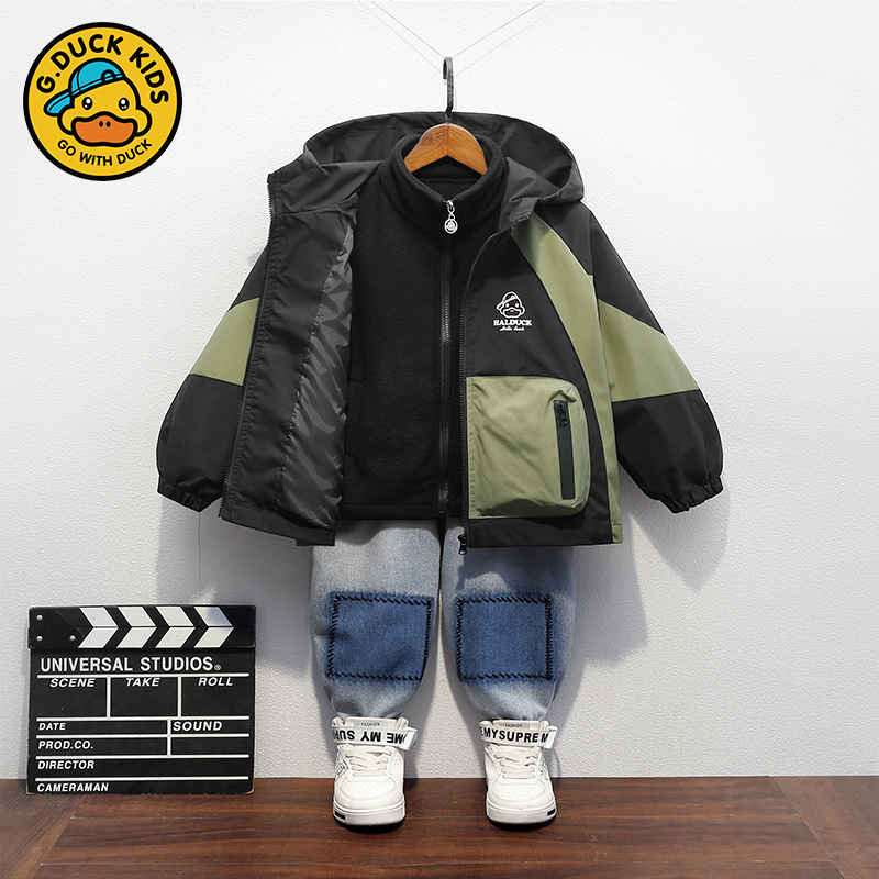 小黄鸭冲锋衣春秋款儿童防风派克服新款加绒加厚中大男童女童YJF