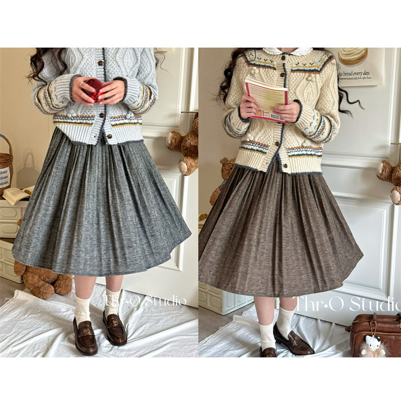 【旧卡纸】韩系复古压褶半身裙宽松显瘦a字伞裙垂感中长裙