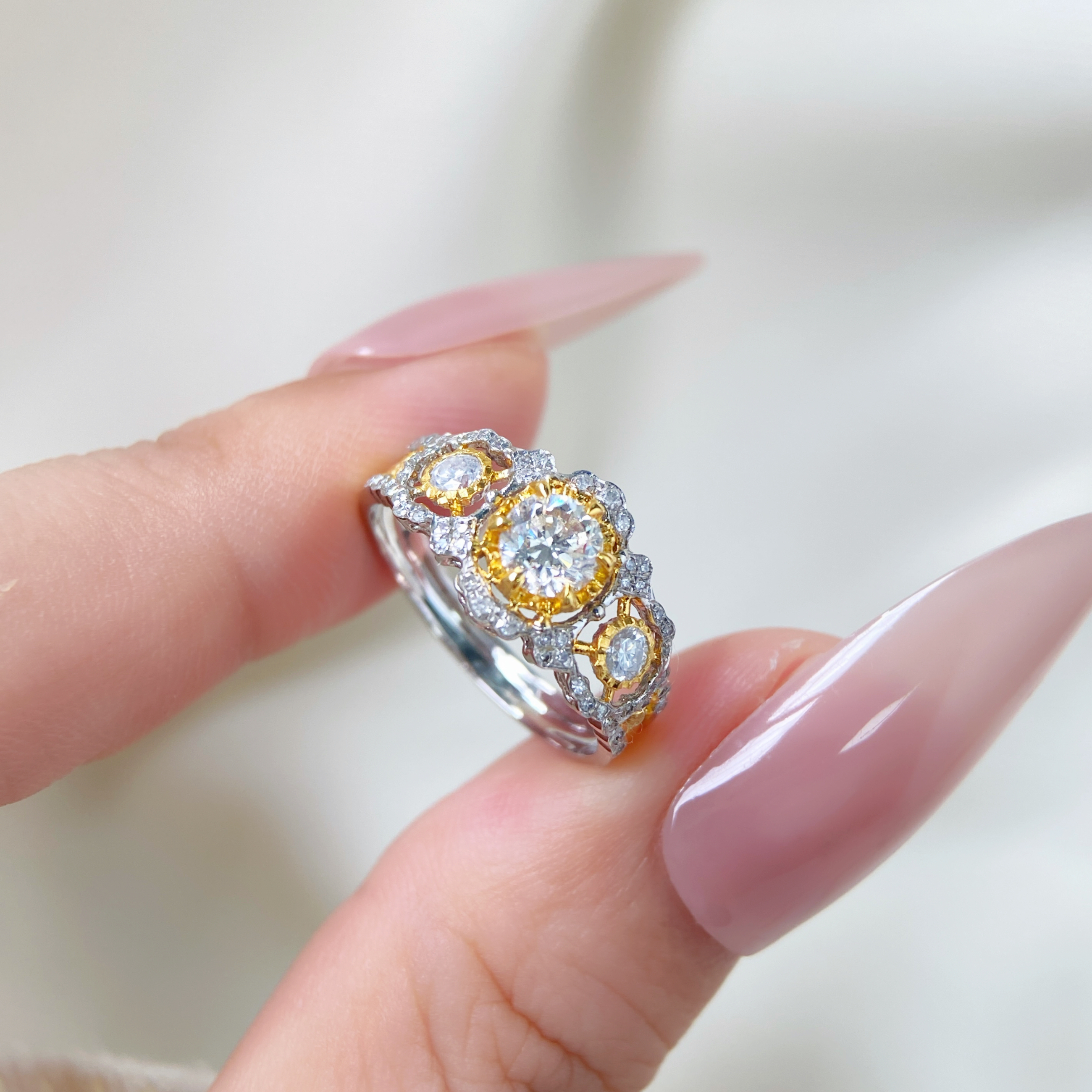 【六言精选】【主石50分】 三生石分色戒指镶嵌钻石