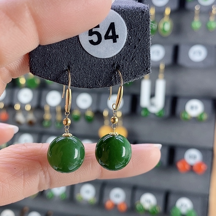 和田玉耳饰18K金镶嵌