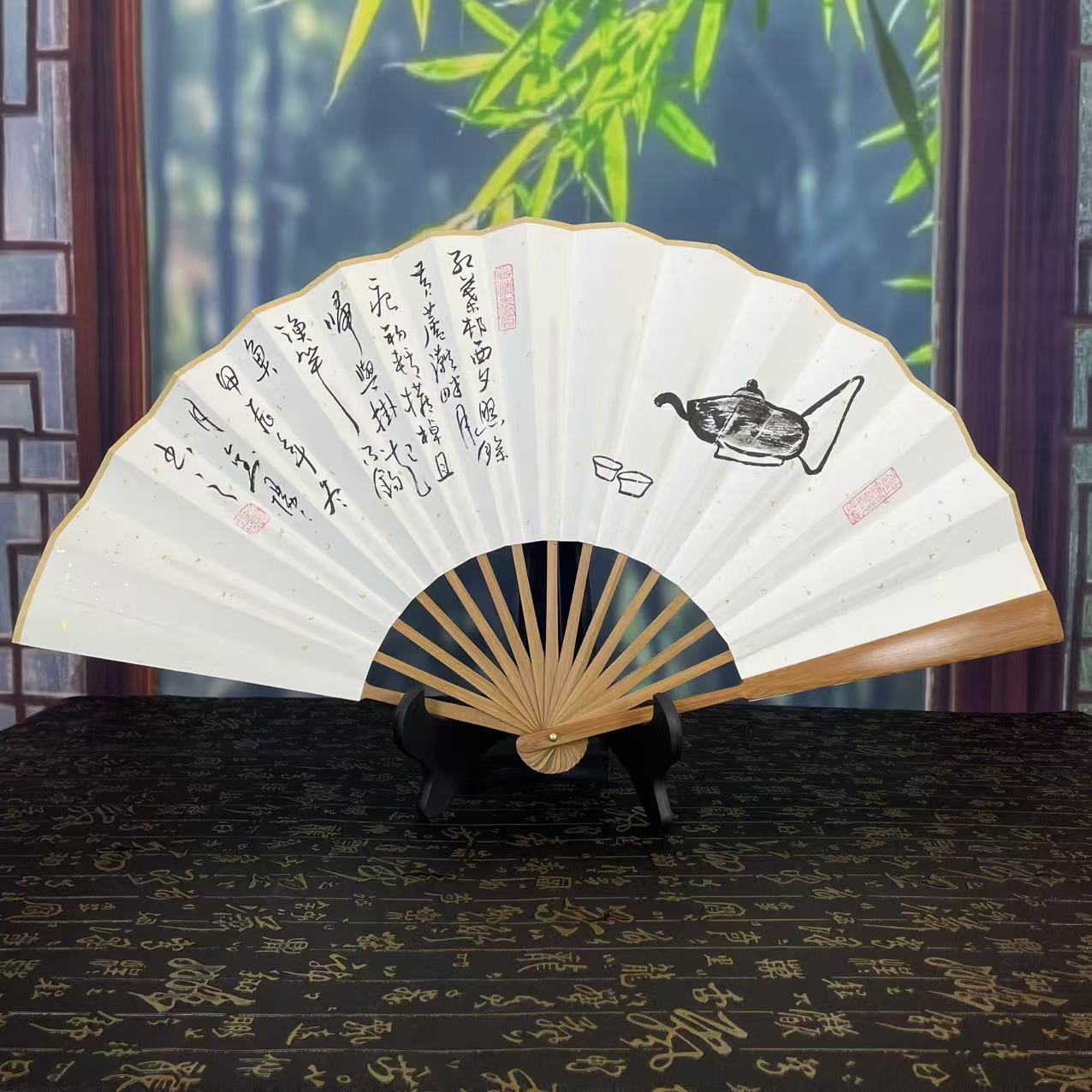 手绘书法文玩折扇扇子