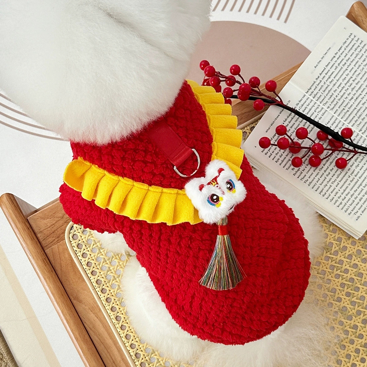 026狗狗猫咪新年衣服醒狮泰迪比熊小型犬宠物过年冬款牵引毛绒