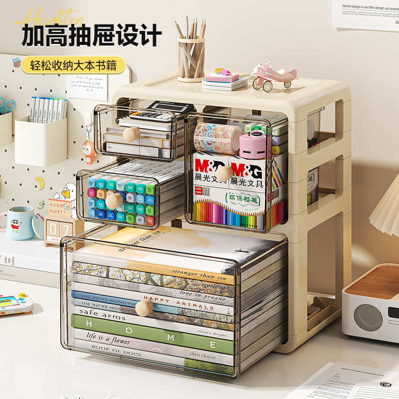桌面收纳盒透明办公室书桌文具杂物置物架大容量抽屉式整理储物盒
