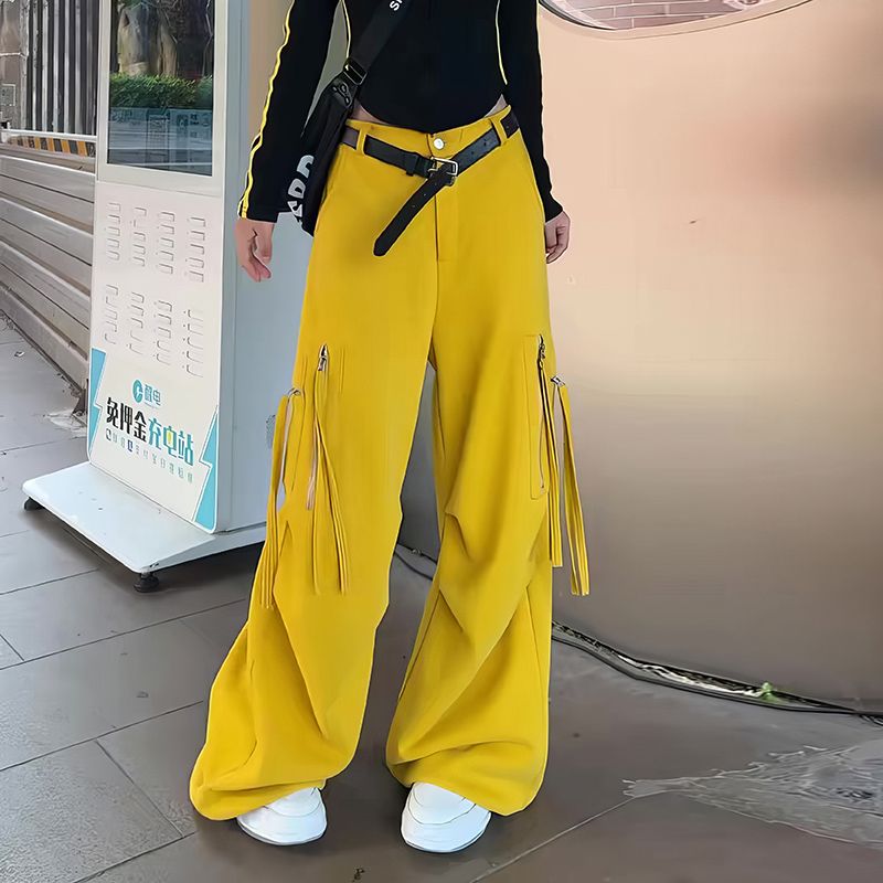 (送腰带)设计感宽松休闲裤子美式跳舞蹈团裤流行垂感卫裤工装裤