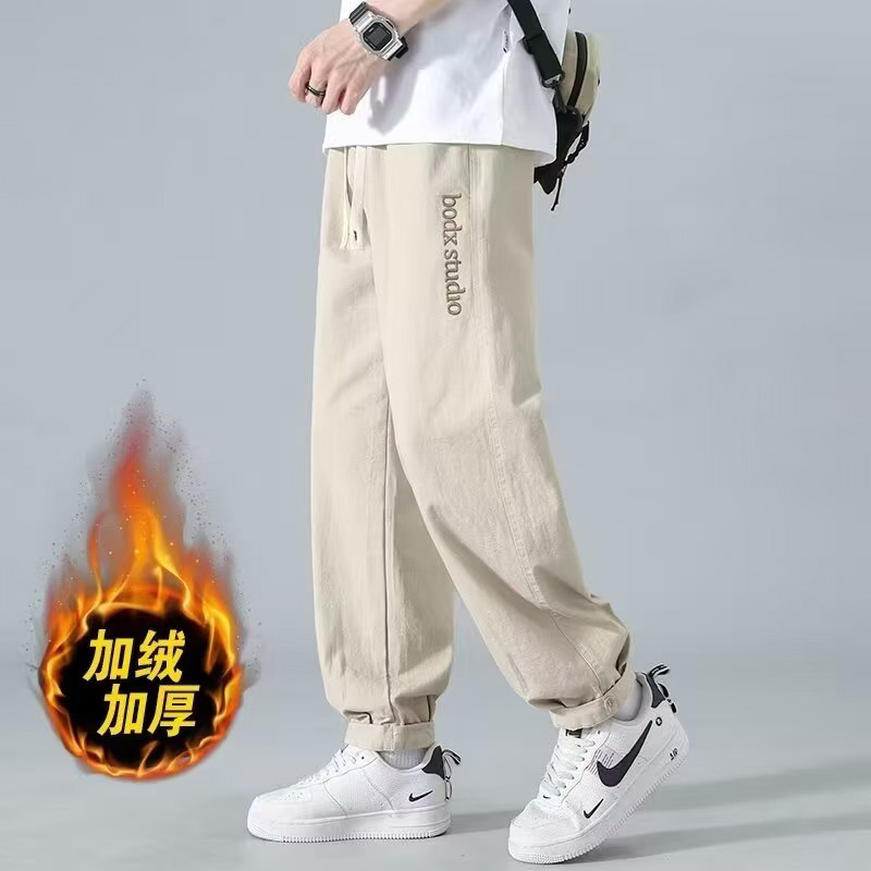 针织中弹长裤冬季刺绣休闲裤束脚裤运动工装裤
