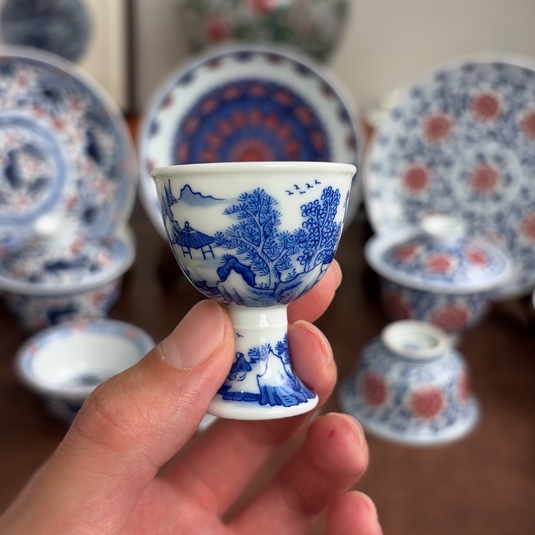 青花山水小酒杯20c