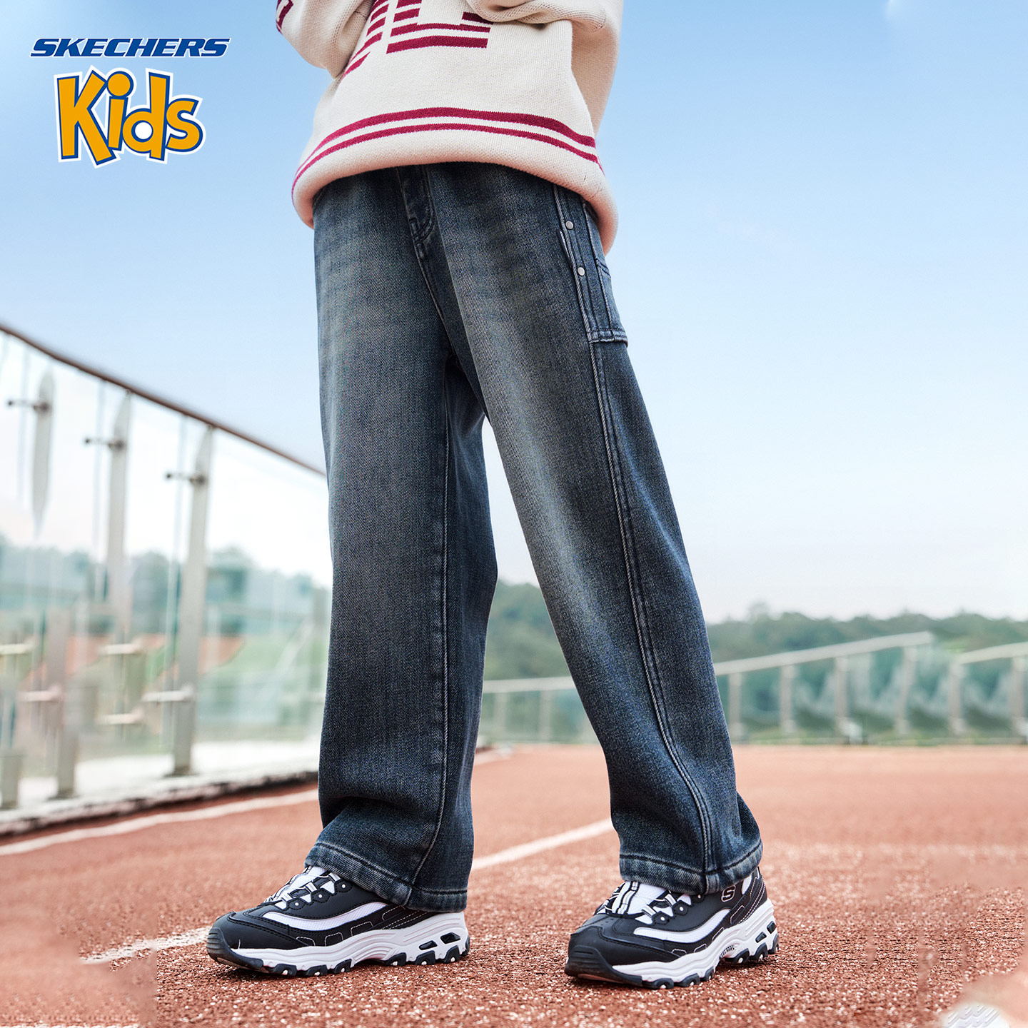 【ZL】SKECHERS斯凯奇童装新款牛仔裤休闲百搭H425B026