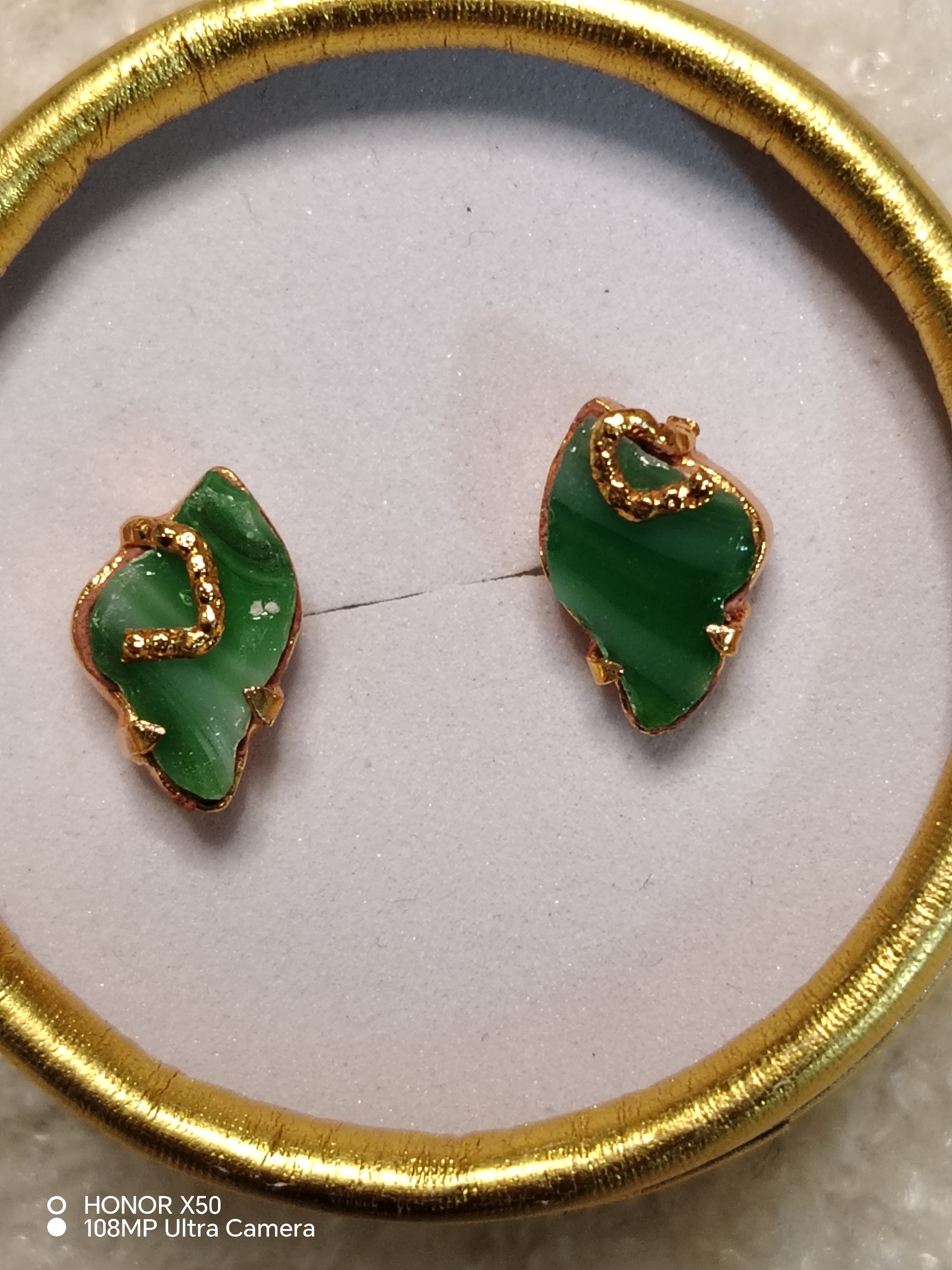 尼泊尔黄铜材质时尚手工耳钉女士新款金色红色