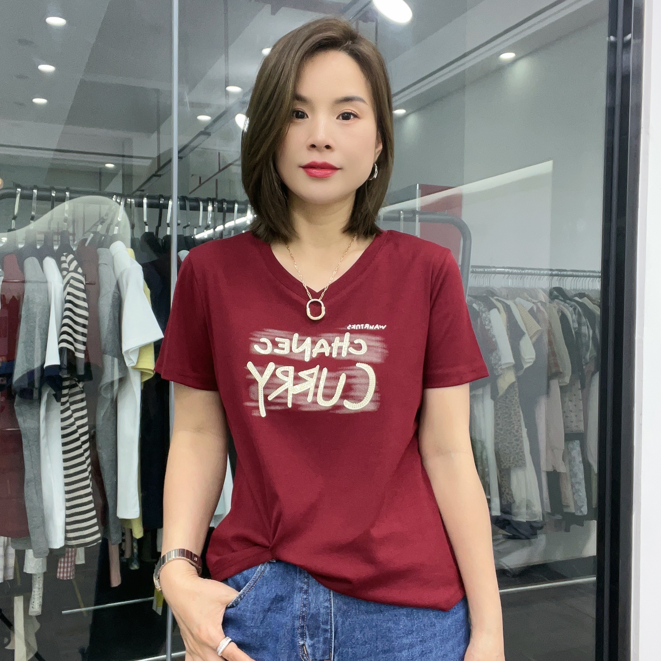 A0001-A0100夏季设计感短袖T恤女士休闲显瘦正肩小衫宽松百搭上衣