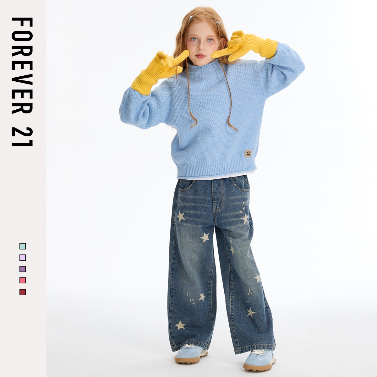 Forever 21女童毛衣2025新款秋季洋气大童上衣儿童针织衫薄款时髦