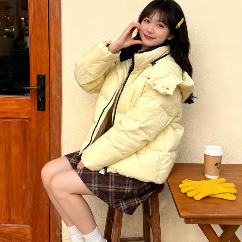 Eland羽绒服女立领连帽短款宽松面包服89031（标齐）