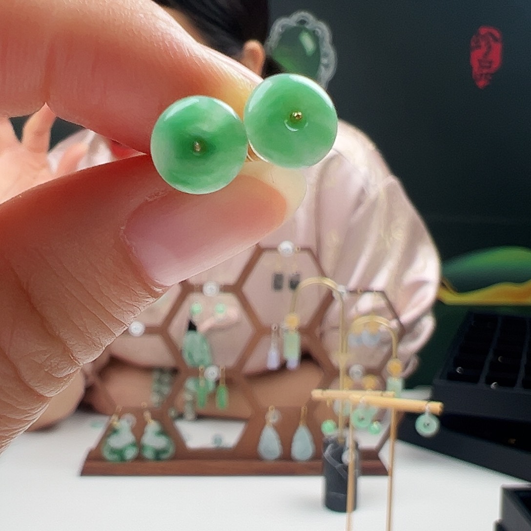 银S925镶嵌翡翠耳饰