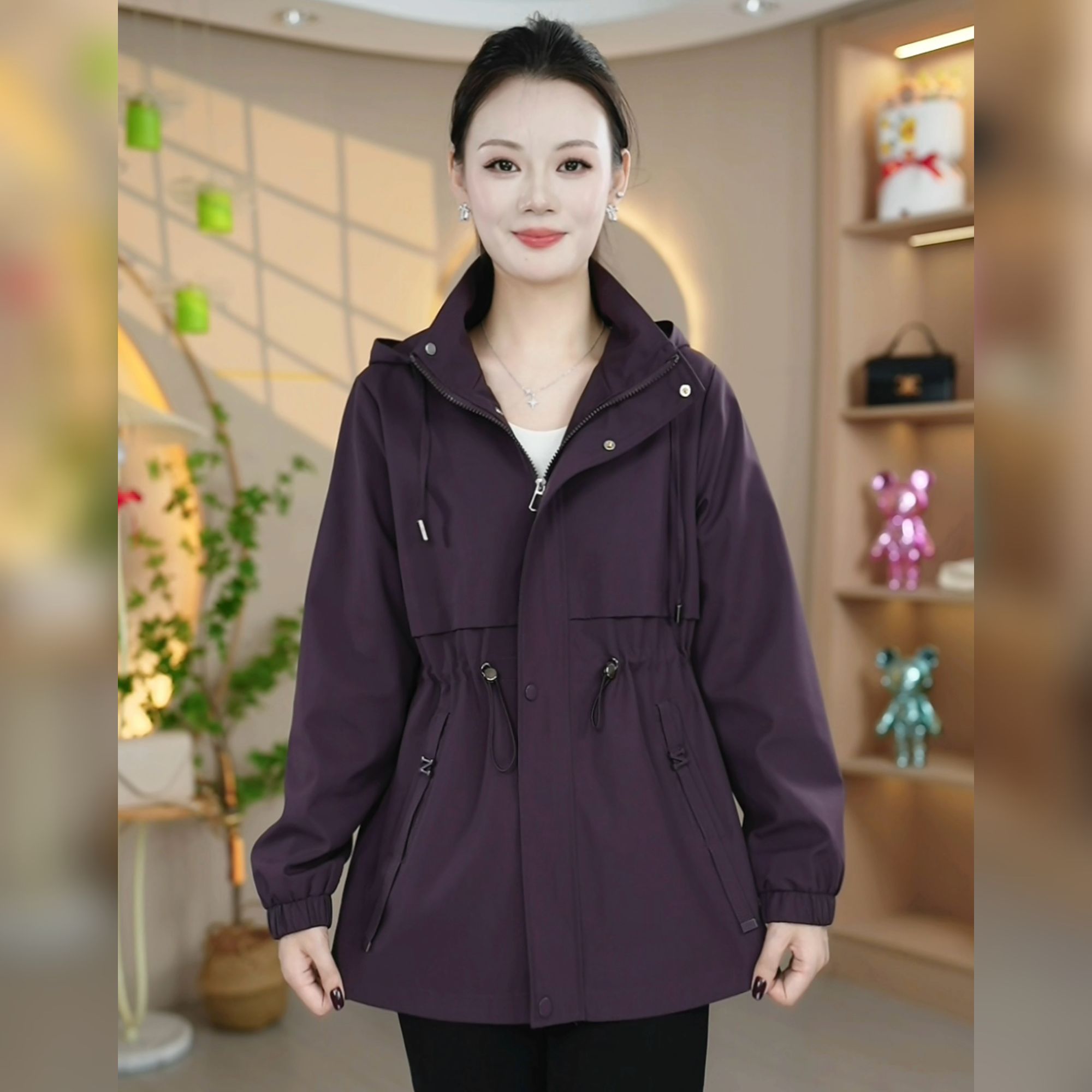 2025年秋季新款洋气女士百搭时尚休闲韩版减龄中长款宽松派克外套