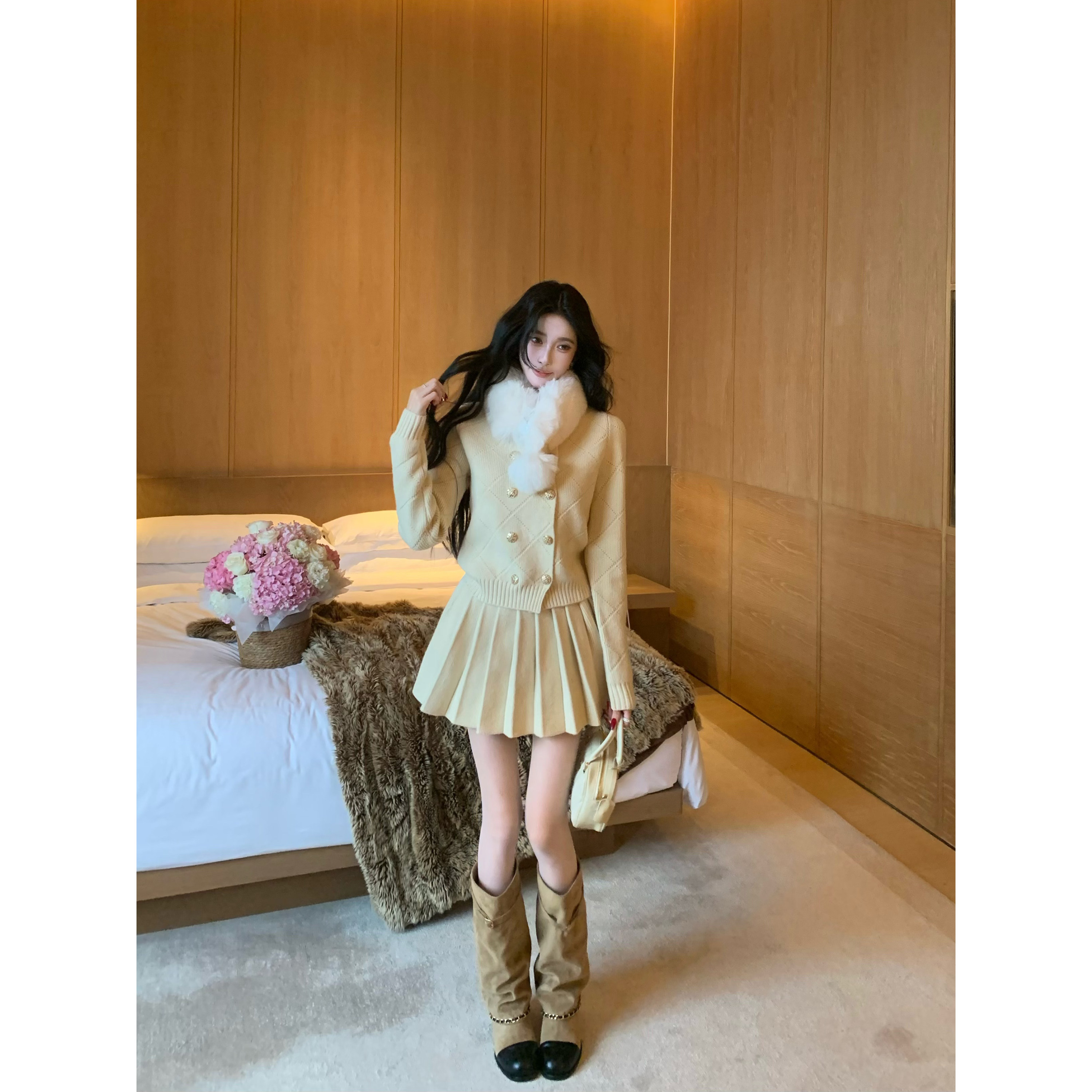 Barb Chill【12/30-10:00新品】【月下桂语】小香风毛衣开衫百褶短裙