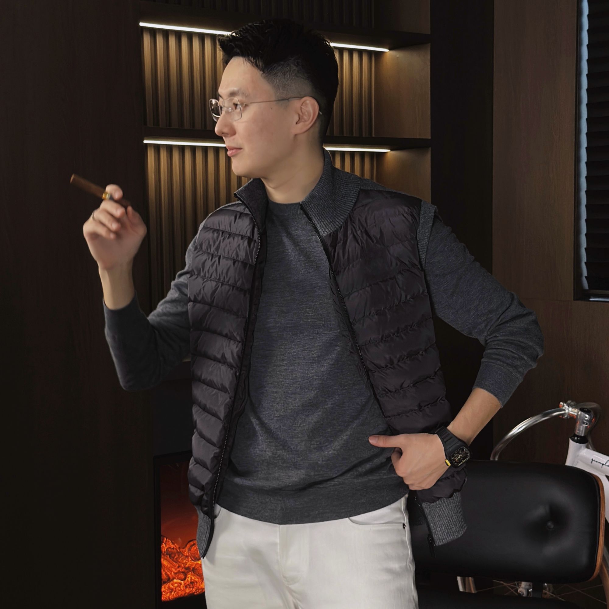 【GGG】高拿大鹅绒 95鹅绒羊毛拼接冬季男士老钱商务户外羽绒服马甲