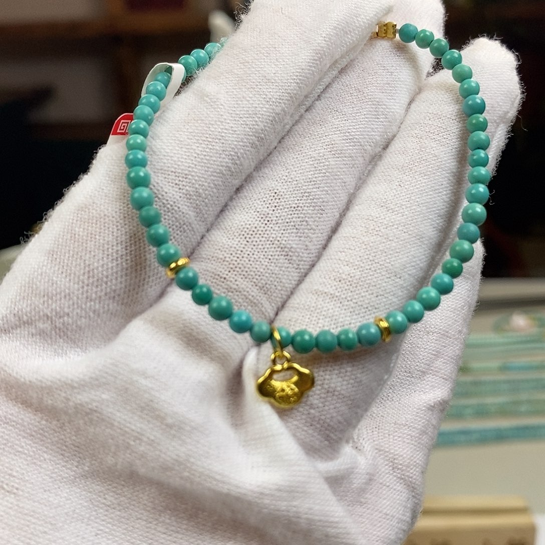 绿松石A8瓷釉级单圈卡3银S925镀金镶嵌