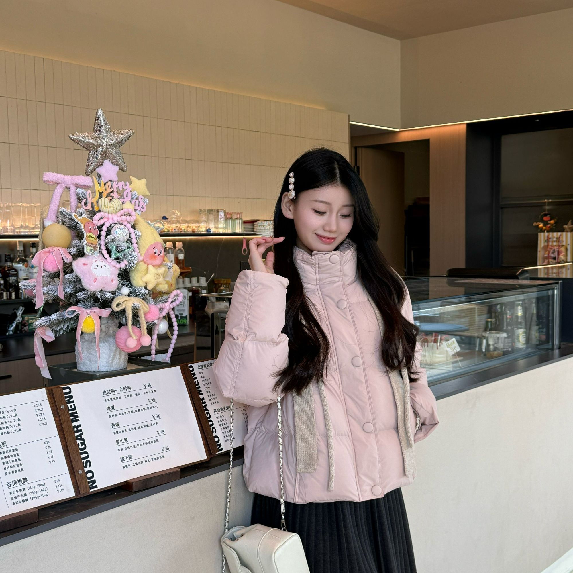 韩系针织连帽短款小个子面包服外套2025冬新款