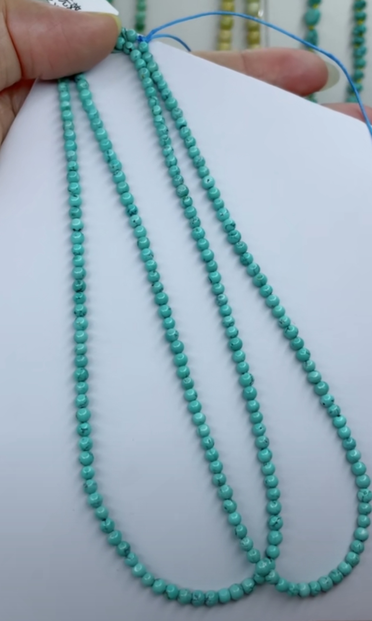 天然原矿绿松石米珠链卡3+