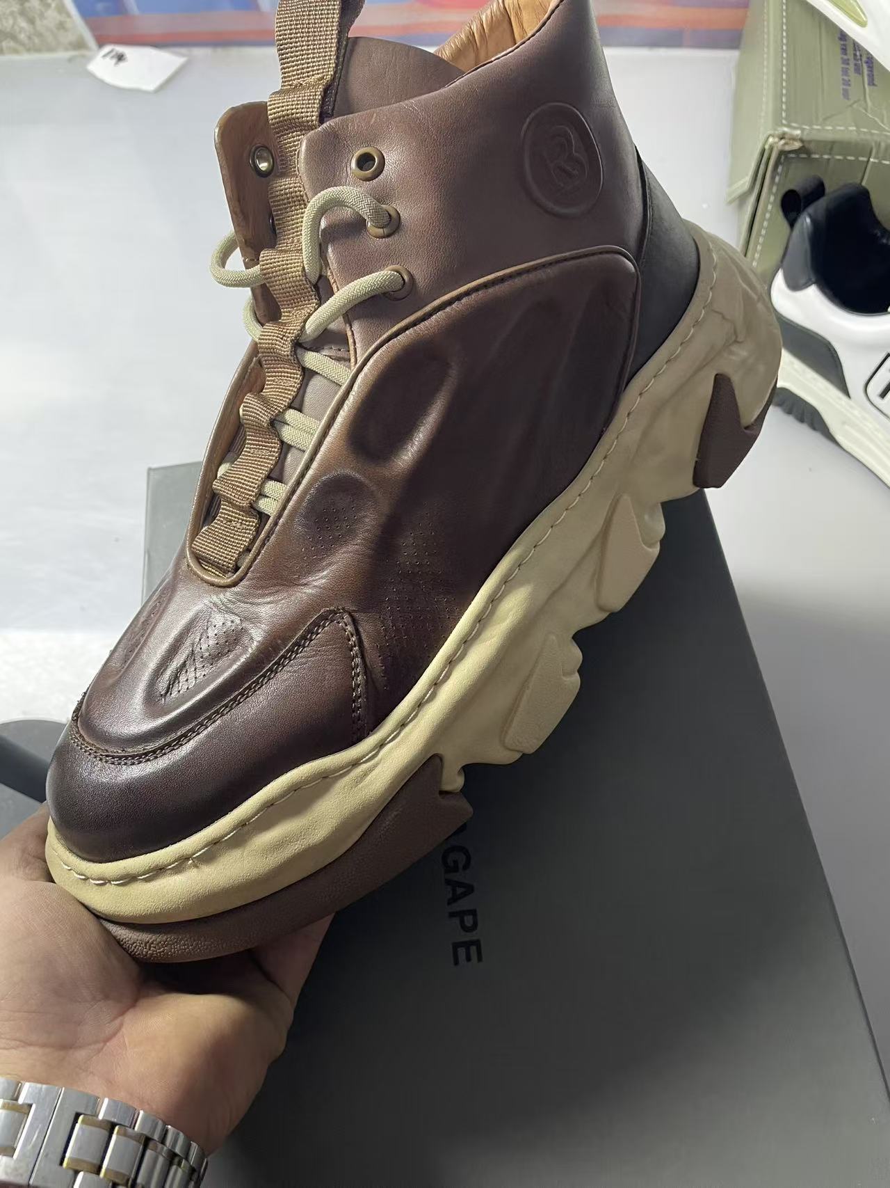 格子中国风休闲潮流风高帮休闲鞋户外休闲鞋图案