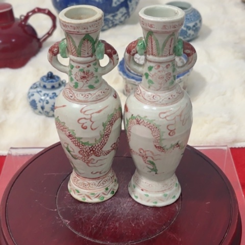 似****2一对全手工制作龙纹双耳瓶