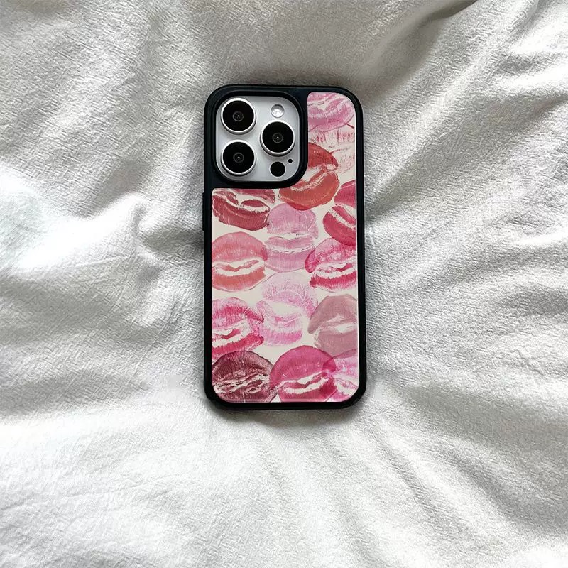 【壳乐专属】韩系爱心红唇适用于苹果16pro女iphone15玻璃手机壳