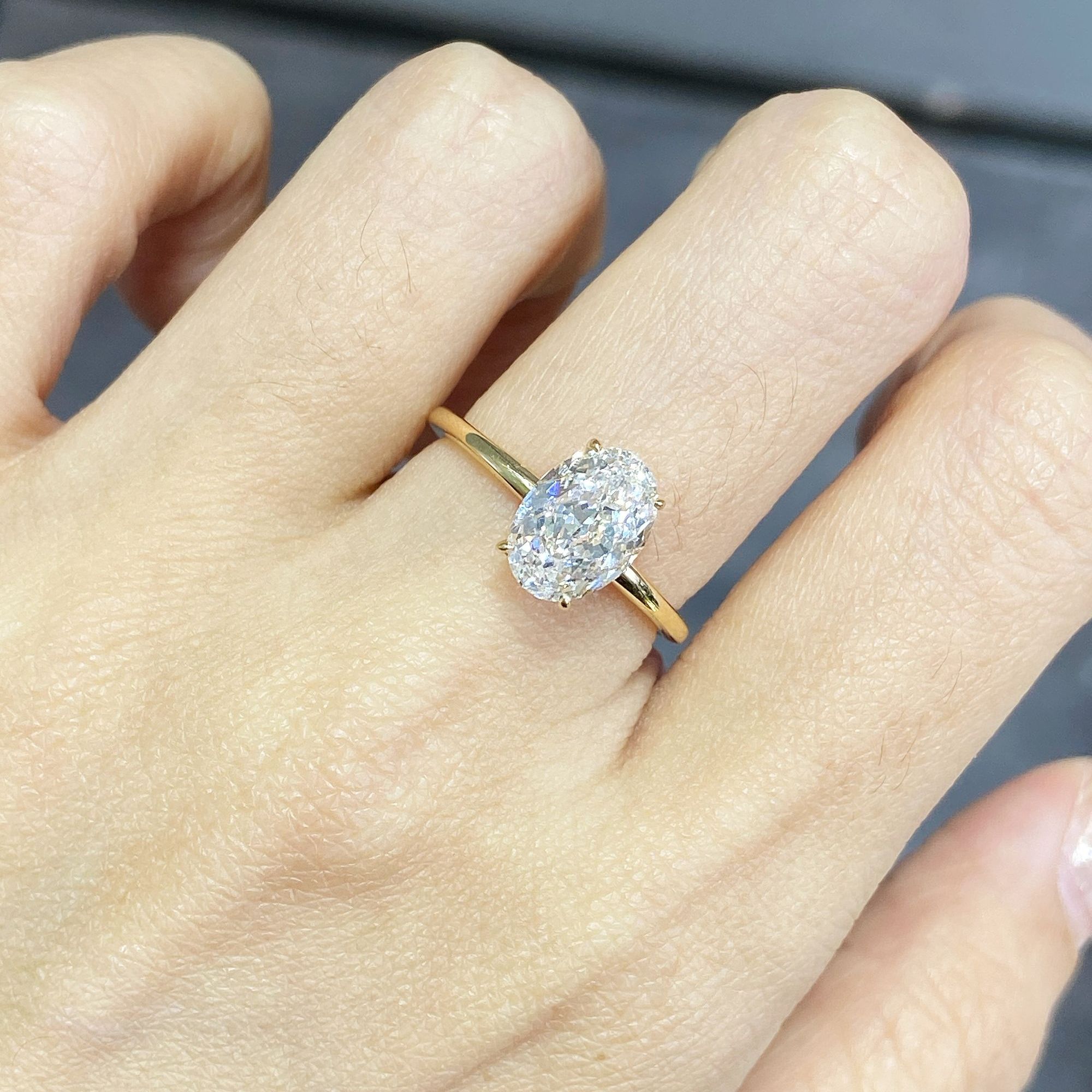 实验室培育钻石海莉k黄椭圆戒指精致送老婆送女友18k金