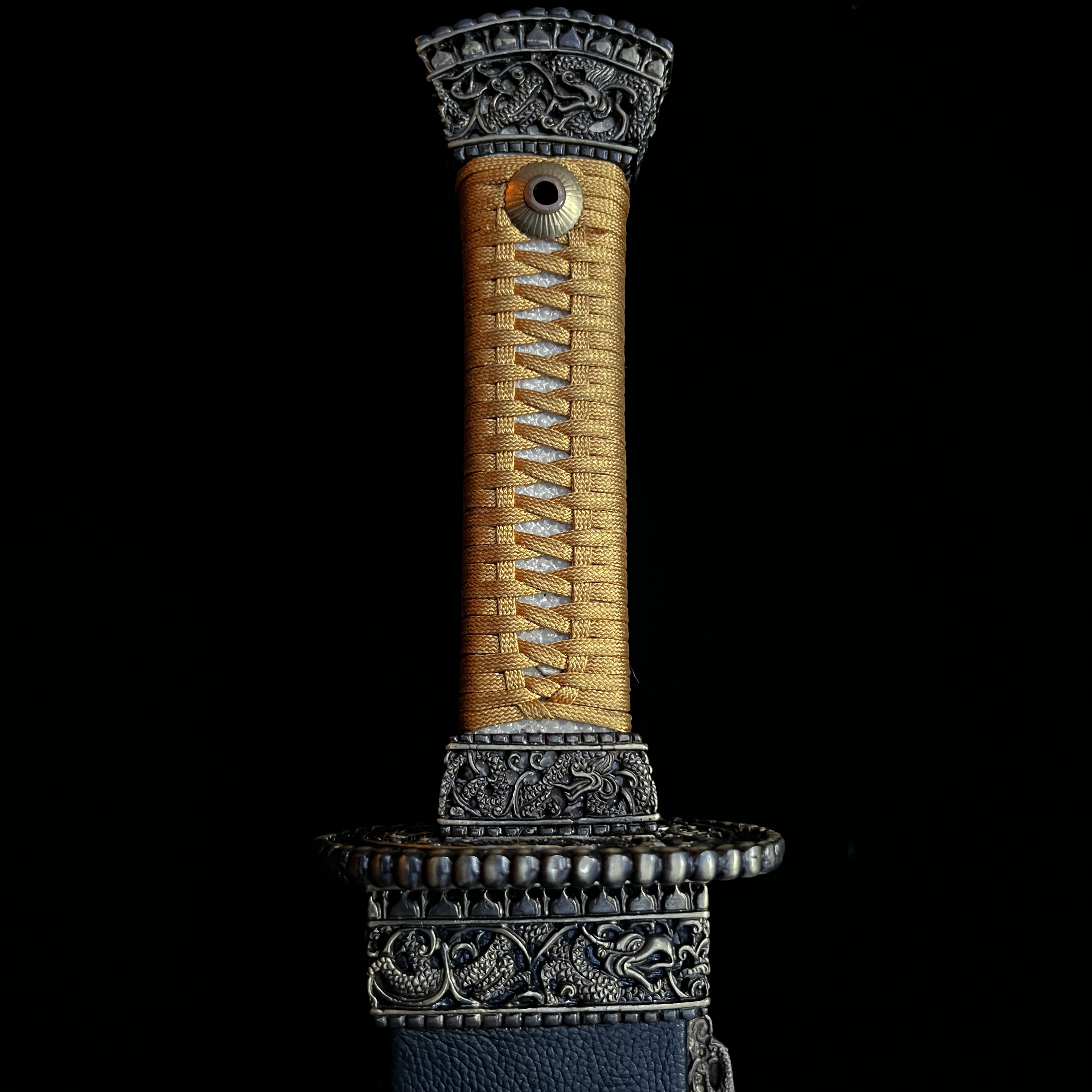 【皇太极佩刀】黄铜装牛皮鞘三枚合夹钢清代雁翎刀收藏刀剑未开刃