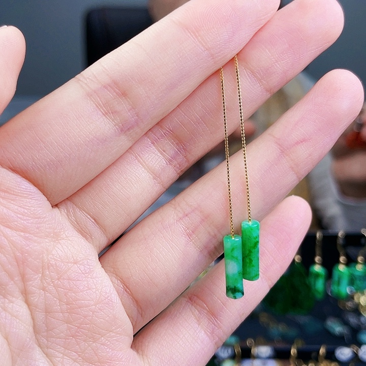 翡翠耳饰银S925镶嵌饰品