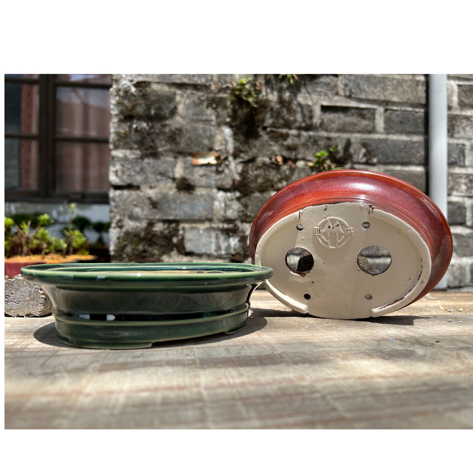 24号-椭圆腰釉盆 外径16*12.8*3.5 高温窑变盆景花盆