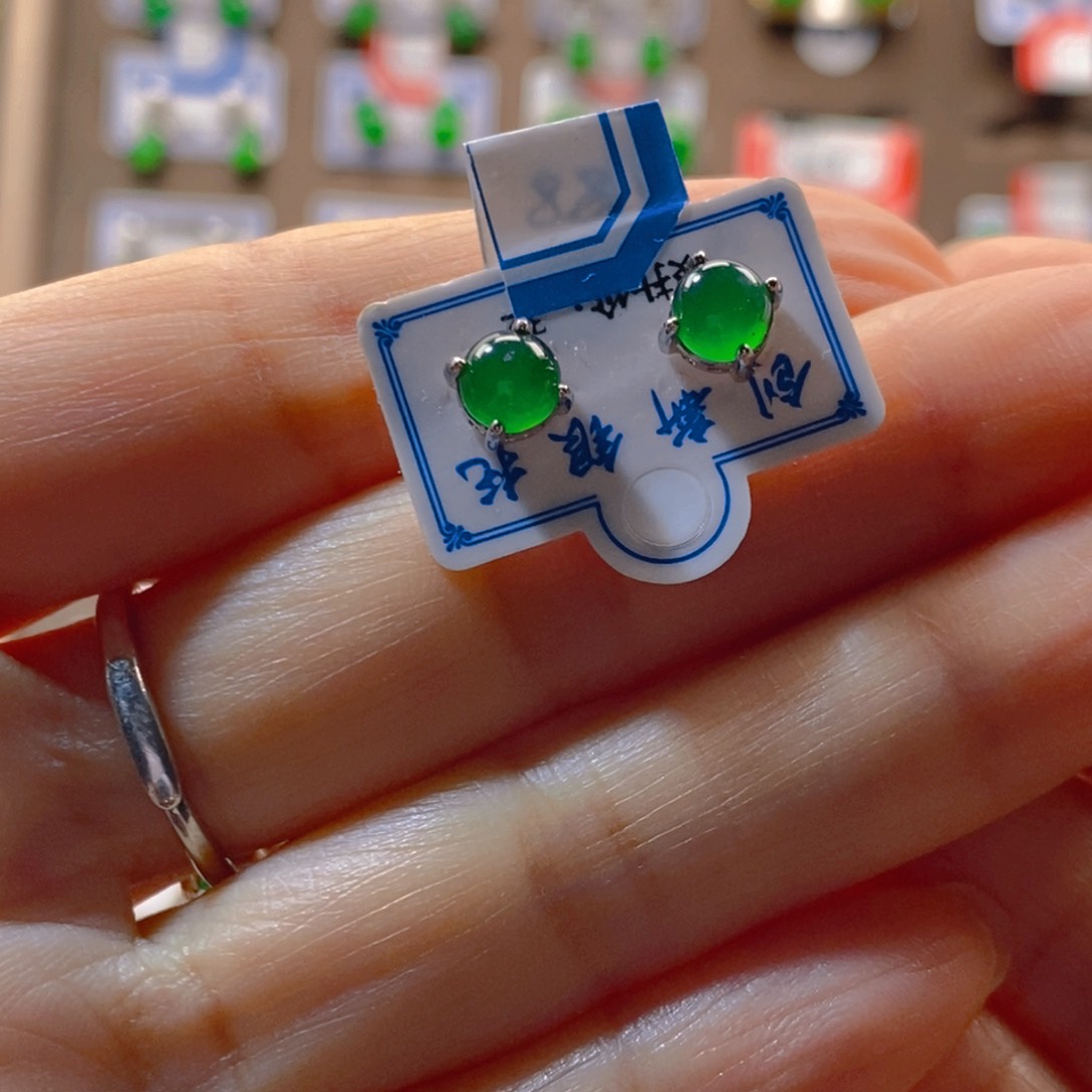 颈饰银S925镶嵌翡翠我***猫翡翠耳钉