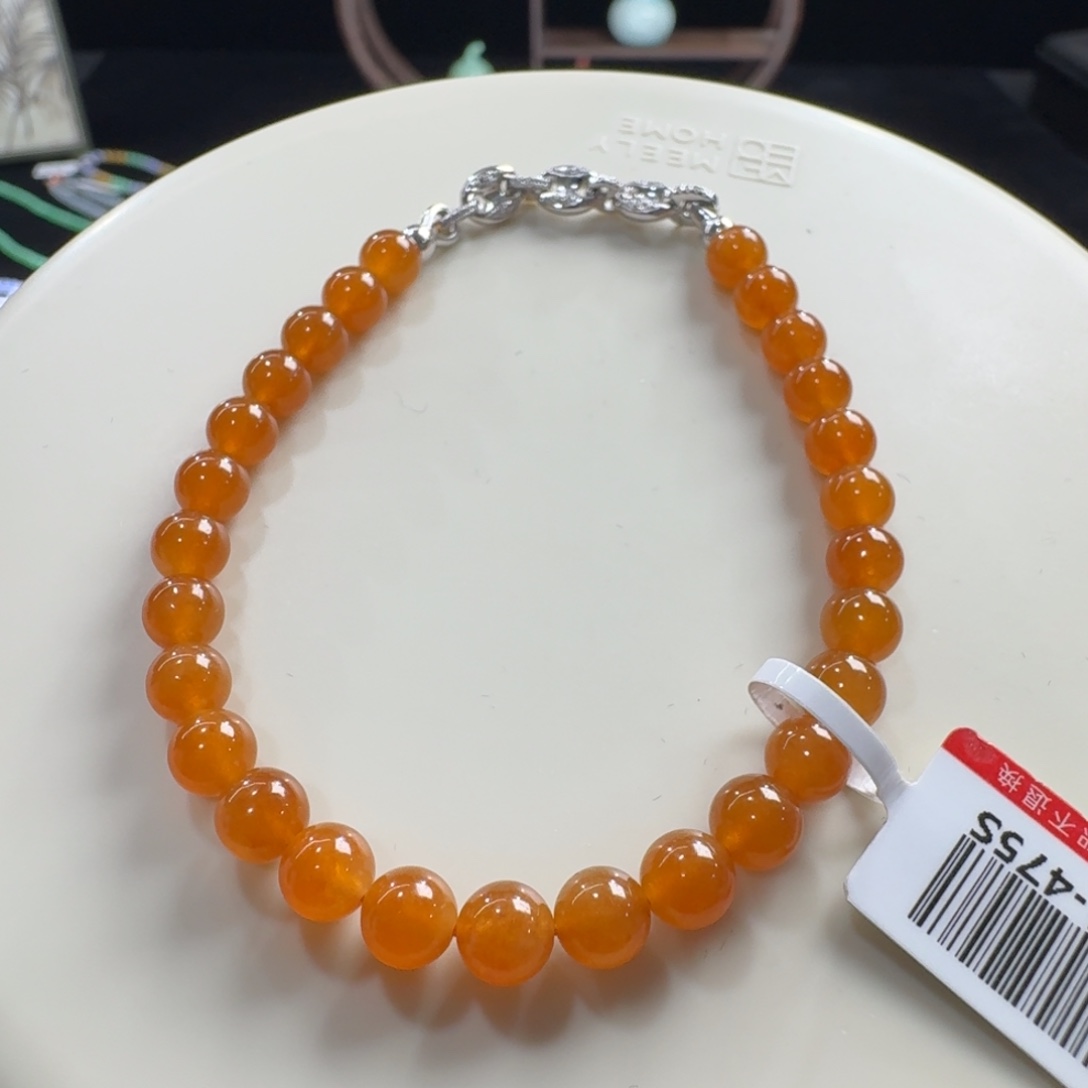 未镶嵌手串翡翠稀有色冰透满色枫叶红