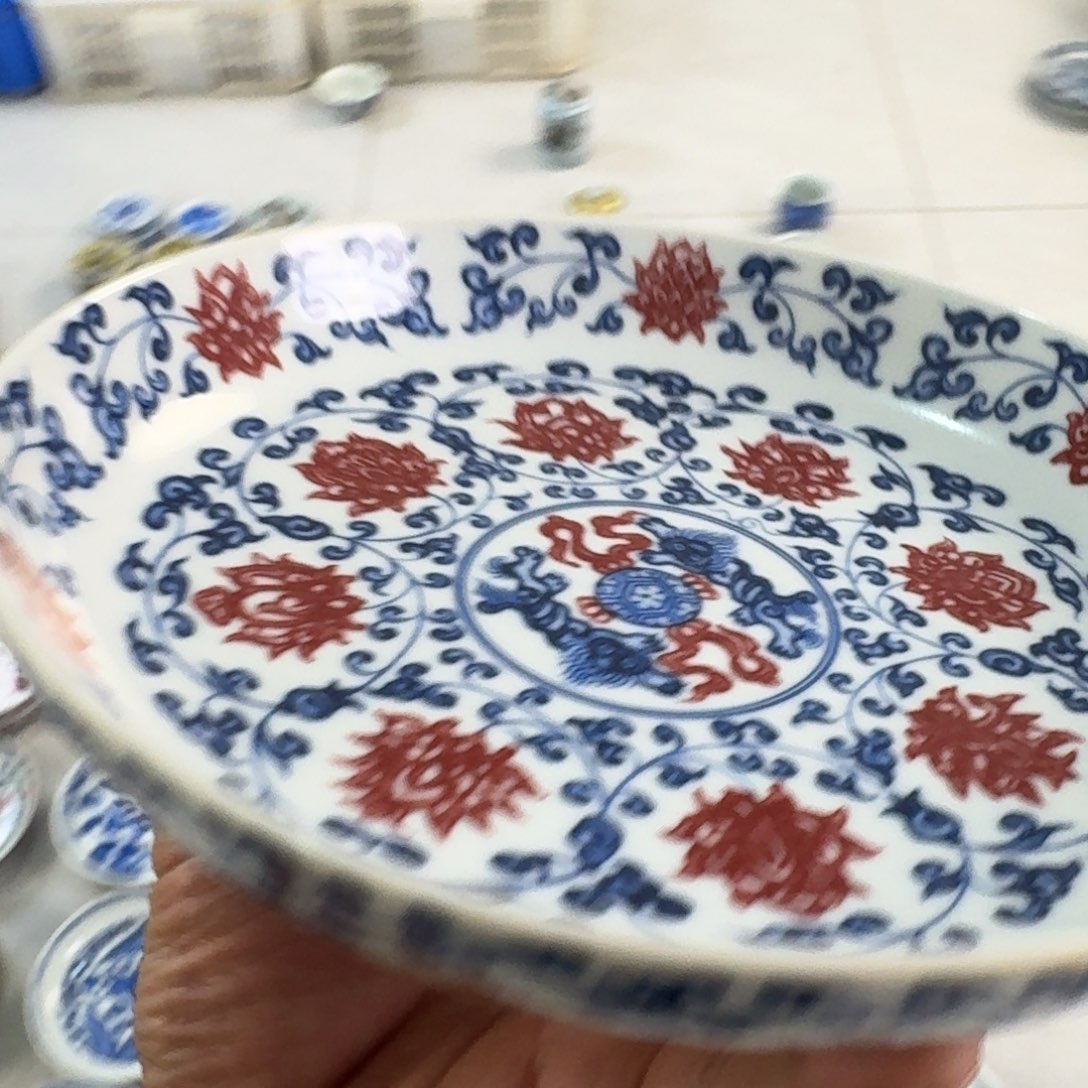 陶摆件釉里红缠枝莲大壶承