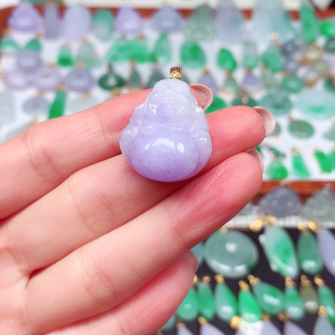 翡翠颈饰18K金镶嵌天然翡翠A货