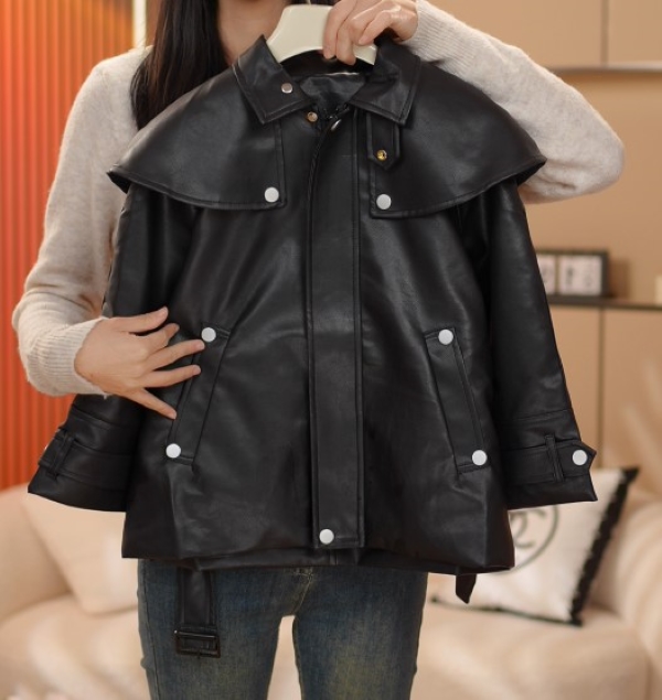 2025新款春季时尚女童皮衣外套韩版儿童外出黑色休闲防风上衣