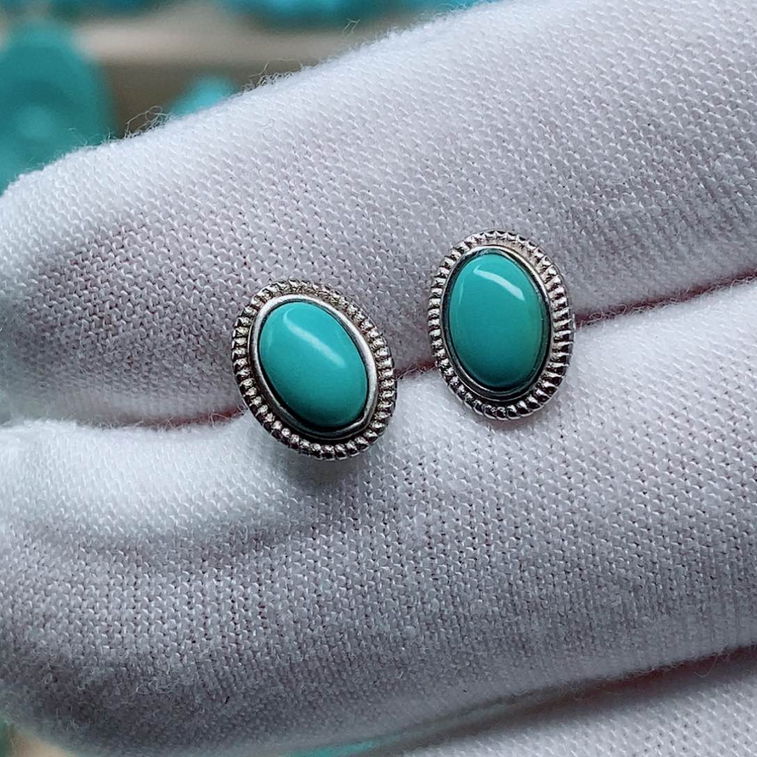 绿松石耳饰银S925镶嵌