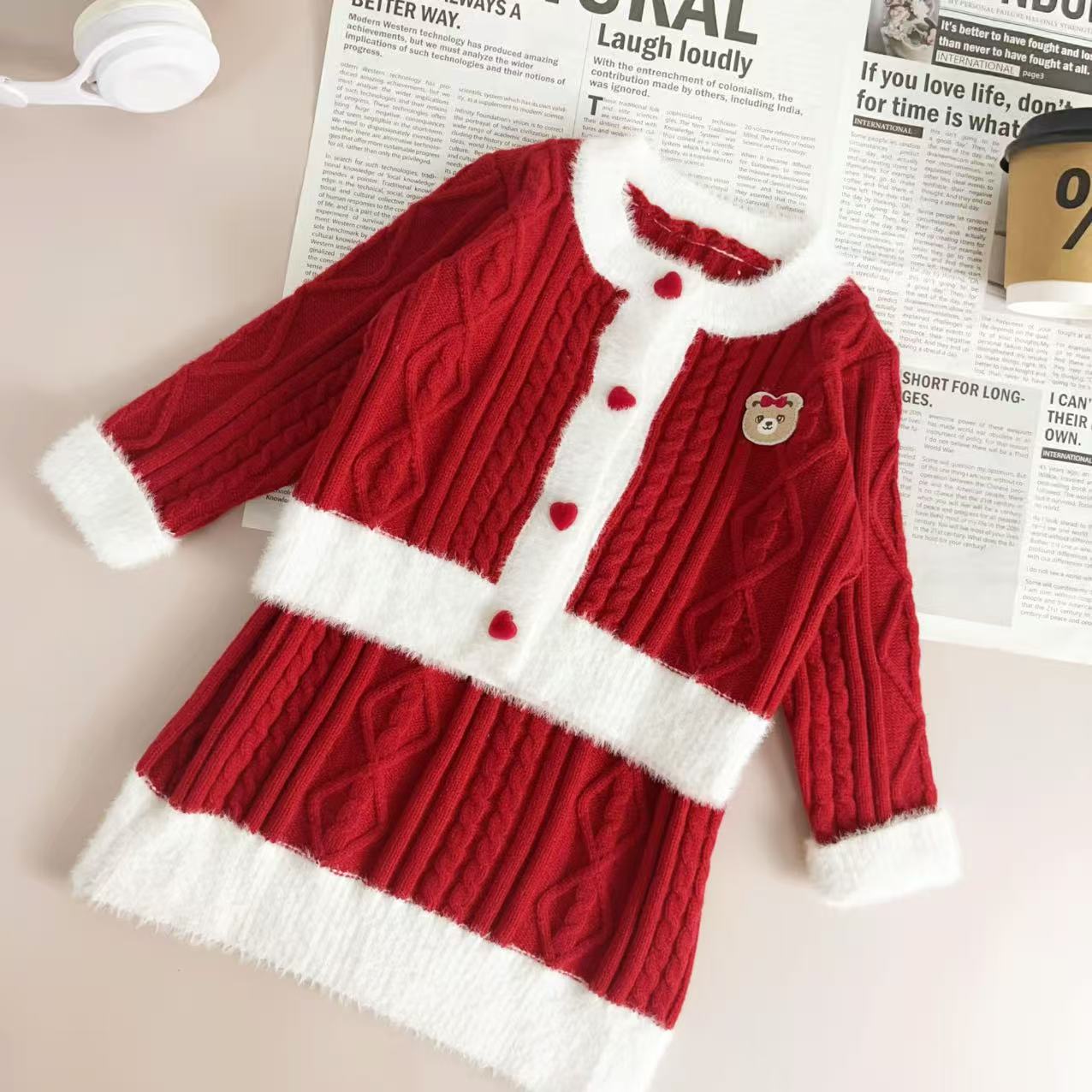 H25296新款冬季女童时髦百搭毛衣裙套装