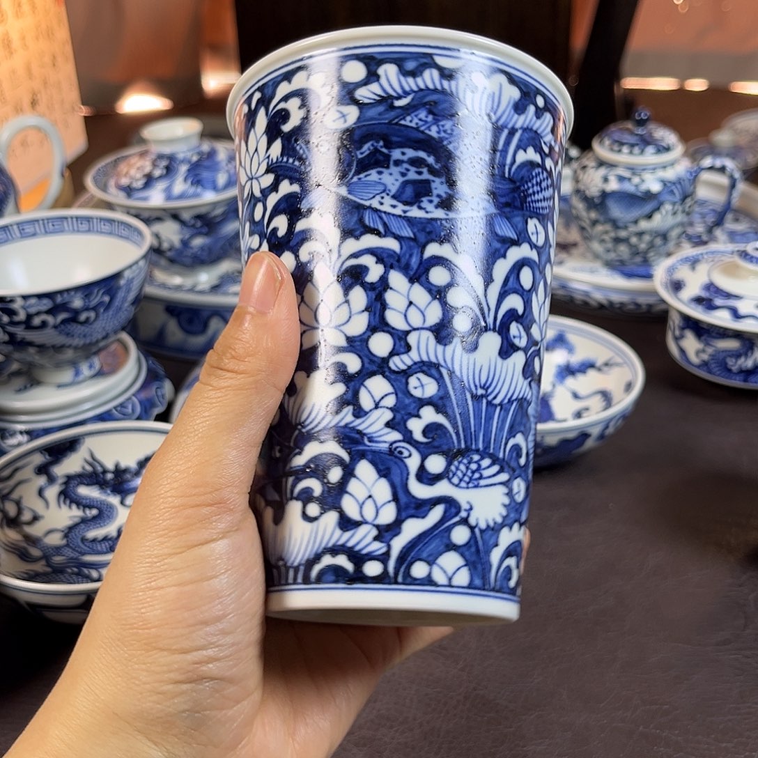 朝岚夕霞仿至正元青花原矿釉烧制全手绘主人杯