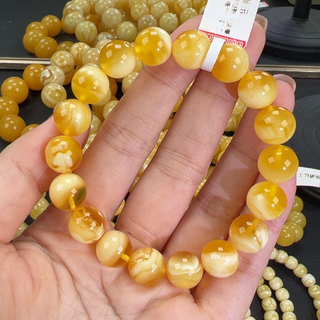 琥珀未镶嵌手链14.6金瓷白