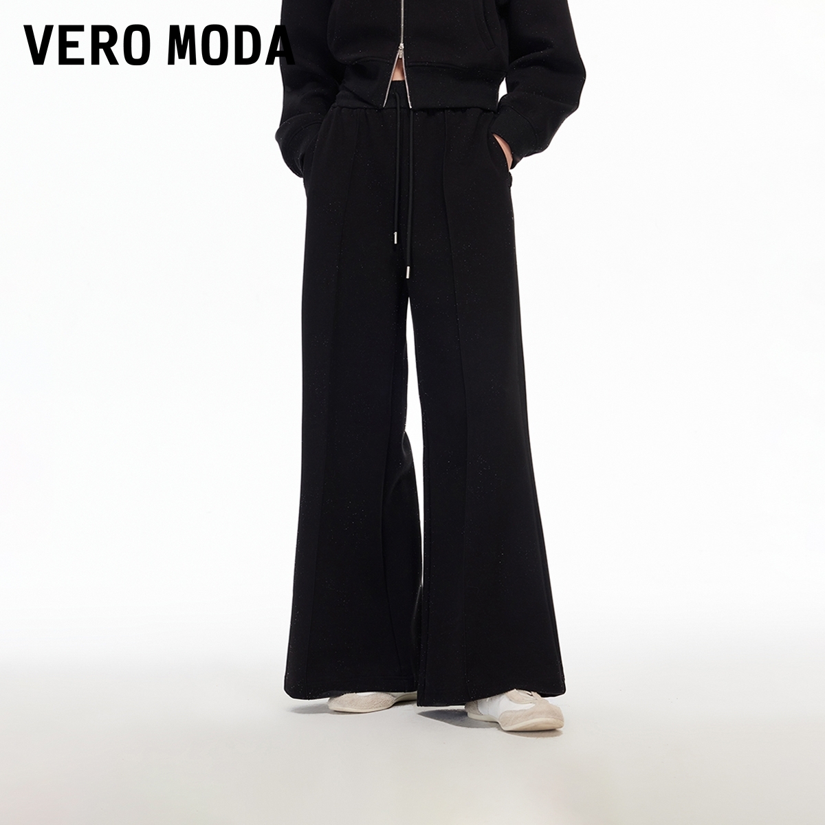 Vero Moda休闲裤2025冬季新款宽松阔腿显瘦抽绳闪粉卫裤出游服装