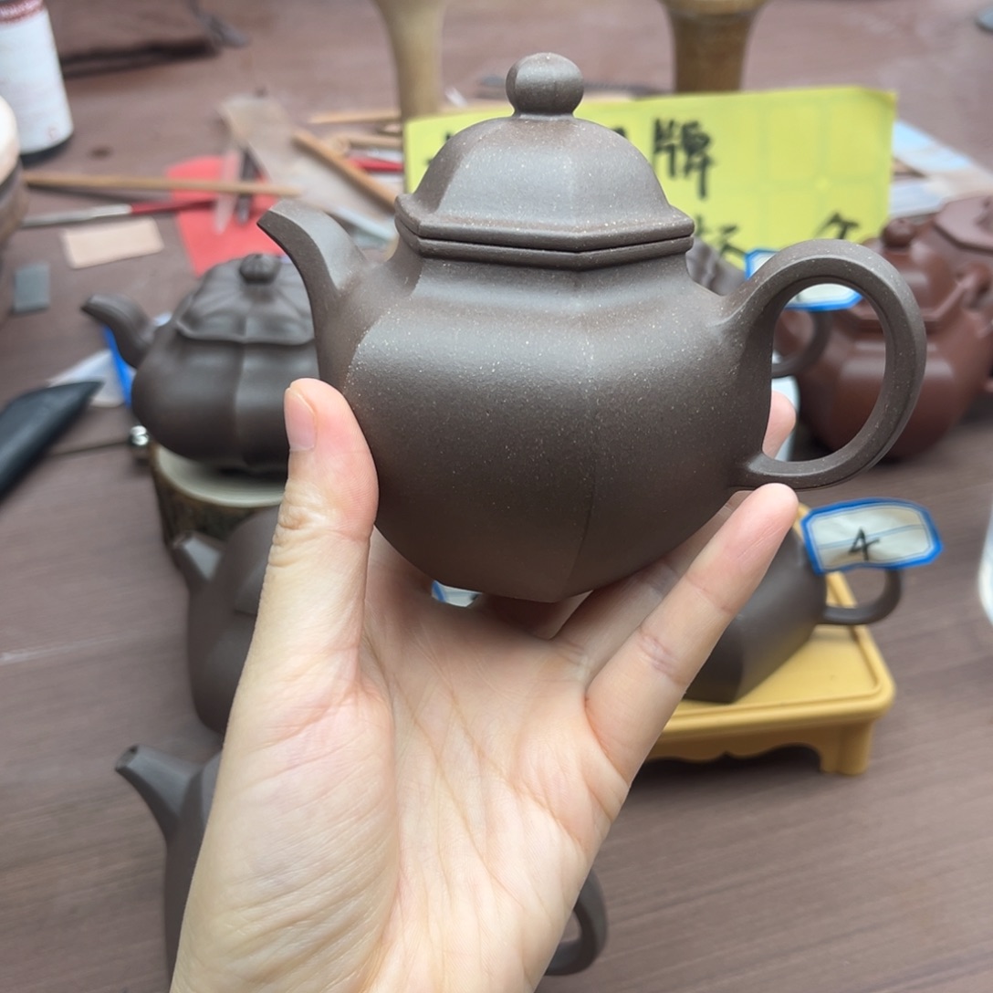 茶壶紫砂六方掇球，天青，220cc