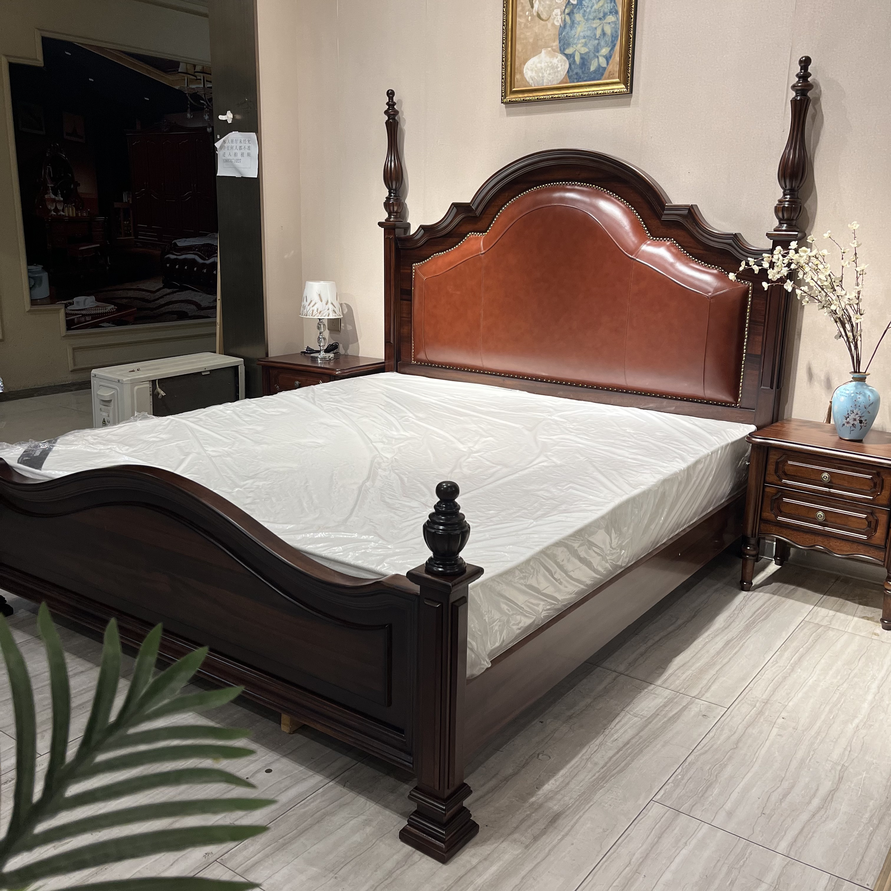 美式复古北美黑胡桃木主卧床家用卧室全实木大床古典框架成套婚床